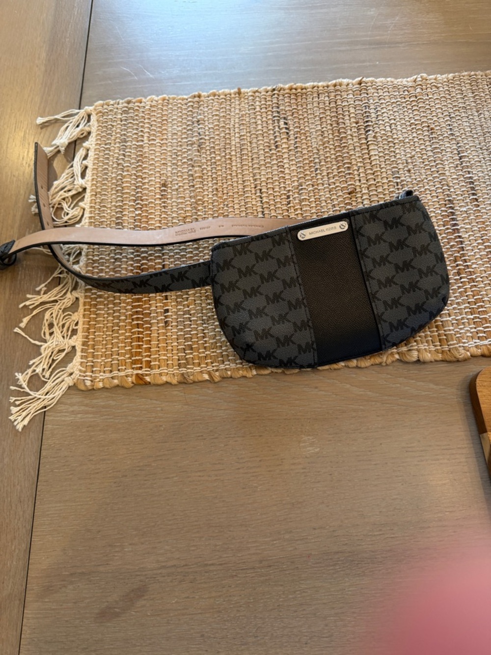 Michael Kors Black Logo Canvas Belt Bag with Tan Strap